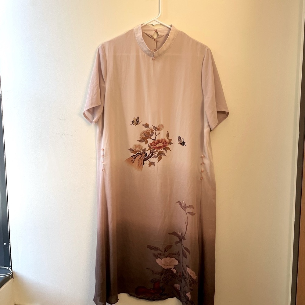 Cultural Floral Lightweight Sheath Dress Panel Women's Size 4XL Buttons Formal